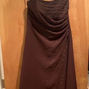 Rich chocolate brown strapless beaded prom dress!